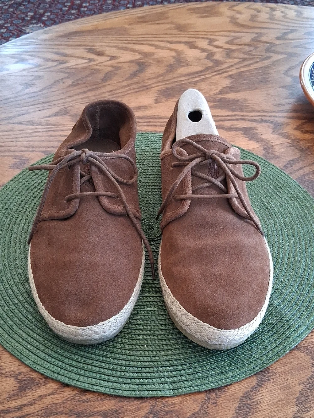 Men's Ralph Lauren Polo Brown Suede Two Eye Jute Lace Up Loafers Size 11